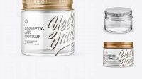 8705+ Clear Glass Cosmetic Jar with Metallic Cap PSD Mockup Front View high Angle Shot Easy-to-Edit Photoshop Freebie