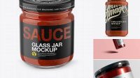 8706+ Glass Jar With Sauce PSD Mockup High-Angle Shot Advanced and Editable PSD Template Free