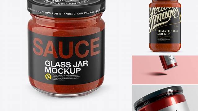 8706+ Glass Jar With Sauce PSD Mockup High-Angle Shot Advanced and Editable PSD Template Free