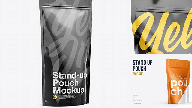 8706+ Glossy Stand-Up Pouch with Zipper PSD Mockup Half Side View Creative Photoshop Resources