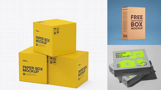 8707+ Three Paper Boxes PSD Mockup Half Side View Include TIFF