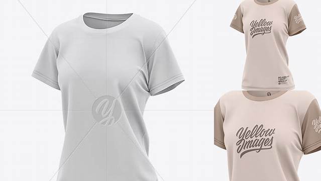 8711+ Women's Relaxed Fit Crewneck T-shirt PSD Mockup Front Half-Side View Editable Photoshop File