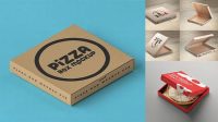 8712+ Pizza Kraft Box PSD Mockup Half Side View Modern Photoshop Resource