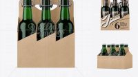 8715+ Kraft Paper 6 Pack Green Bottle Carrier PSD Mockup Front View Exclusive PSD Design Freebie