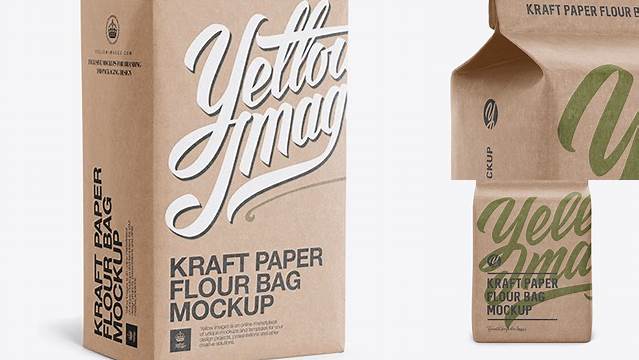 8719+ Kraft Paper Flour Bag PSD Mockup Halfside View Eye-Level Shot Exclusive Free Creative Mockup File