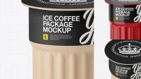 8721+ Matte Ice Coffee 3 K-Cups Package PSD Mockup Front View High-Angle Shot Exclusive Free Creative Resource