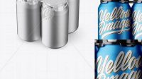 8725+ Pack with 6 Matte Metallic Aluminium Cans with Plastic Holder PSD Mockup Downloadable PSD Design Template