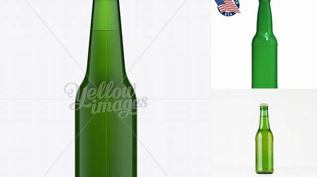 8730+ 330ml Longneck Green Glass Bottle Mock-up Layered Photoshop Template