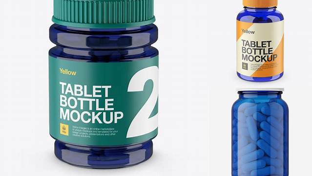 8731+ Blue Bottle With Capsules PSD Mockup High-Angle Shot Smart PNG Image