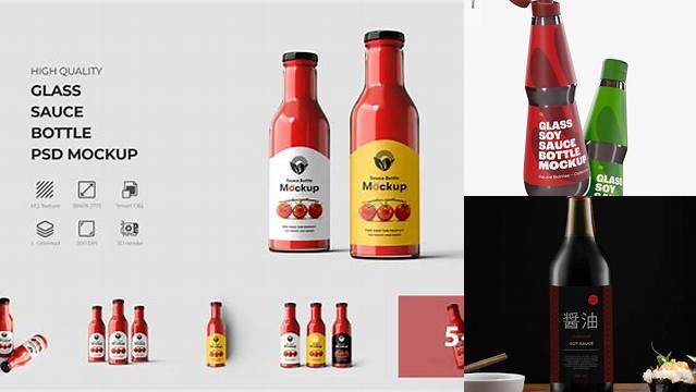 8731+ Dark Soy Sauce Glass Bottle PSD Mockup Creative Free PSD Graphic Design