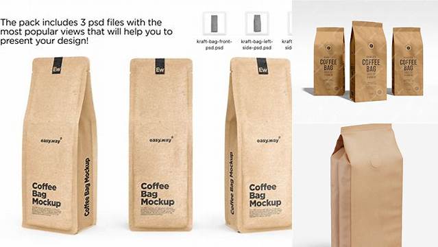 8732+ Kraft Paper Coffee Bag PSD Mockup Back View Download Free Premium Design PSD