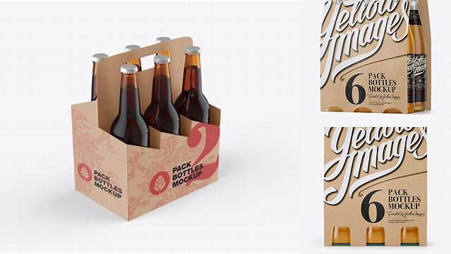 8733+ Kraft Paper 6 Pack Beer Bottle Carrier PSD Mockup Front View High-Quality Design Free PSD