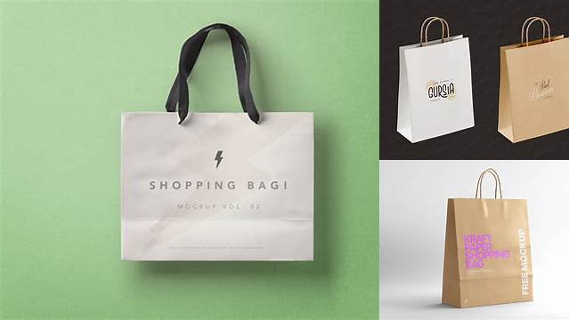 8733+ Paper Shopping Bag With Ribbon Handles PSD Mockup Front View Mockup PSD Free Download