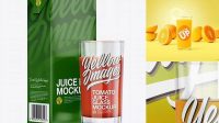 8735+ 1L Carton Pack With Apple Juice Glass PSD Mockup Halfside View Free Editable Photoshop Template