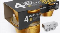 8735+ 4 Cups Pack PSD Mockup Half Side High-Angle Shot & Top Views Modern Photoshop Resource