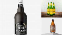 8737+ Amber Matte Beer Bottle PSD Mockup Front View High-End Layered Mockup Free