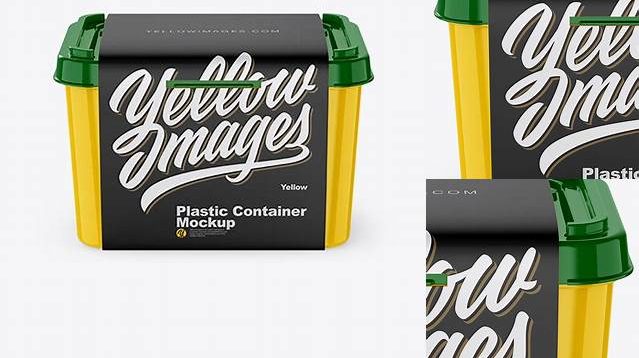 8737+ Glossy Plastic Container with Label PSD Mockup Front View High Angle Shot Exclusive Free PSD Mockups