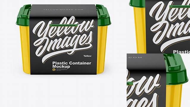 8737+ Glossy Plastic Container with Label PSD Mockup Front View High Angle Shot Exclusive Free PSD Mockups