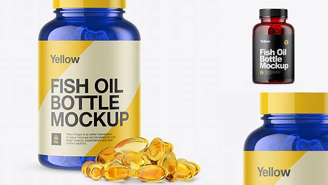 8739+ Blue Fish Oil Bottle PSD Mockup Front View Creative Free Photoshop Template