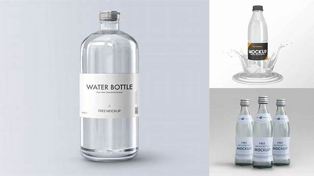 874+ 330ml Clear Glass Bottle with Water PSD Mockup Download Free