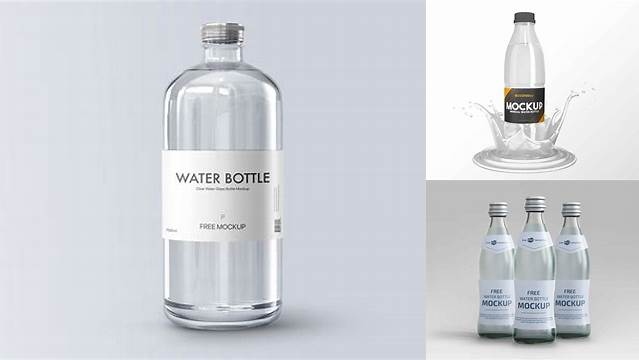 874+ 330ml Clear Glass Bottle with Water PSD Mockup Download Free