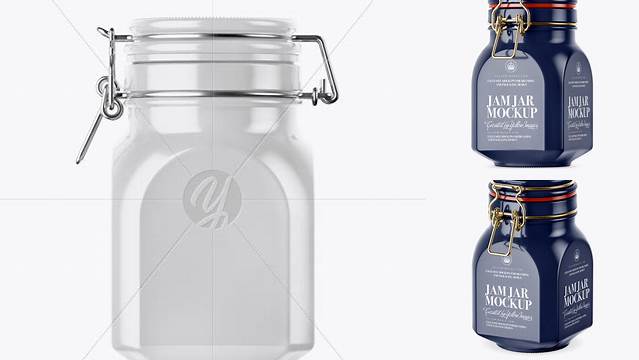 8744+ 900ml Glossy Ceramic Jam Jar with Clamp Lid PSD Mockup Half Side View Elegant PSD Mockup