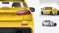 8746+ Mitsubishi Lancer Evolution X PSD Mockup Back View Elegant Photoshop Mockup