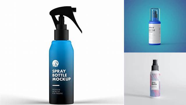 8755+ Matte Spray Bottle PSD Mockup Half Side View High-Angle Shot Free PSD for Designers