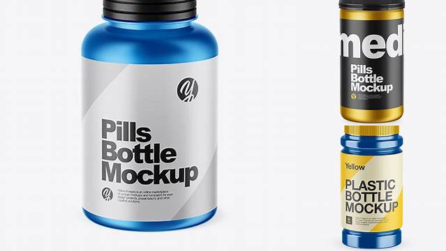 8760+ Metallic Pills Bottle PSD Mockup High-Angle Shot Elegant High-Resolution Design File