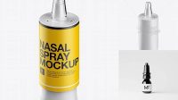 8761+ Nasal Spray Bottle with Button High Angle PSD Mockup Digital Photoshop Free Mockup