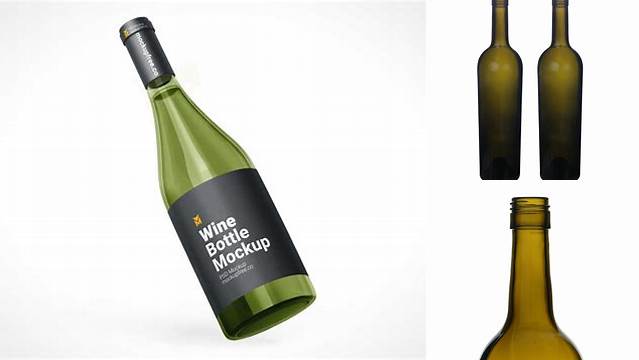 8762+ 750ml Antique Green Glass with Red Wine Bottle PSD Mockup Creative PSD Resources