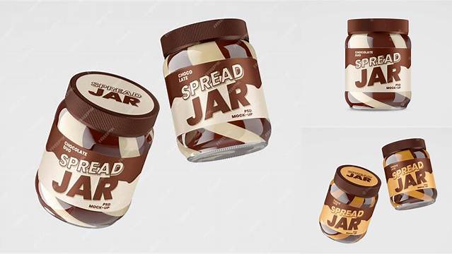 8763+ Clear Glass Jar with Duo Chocolate Spread PSD Mockup Custom Graphic Mockup File