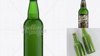 8766+ 500ml Ale Bottle Mock Up / Green Glass Exclusive PSD Design Freebie