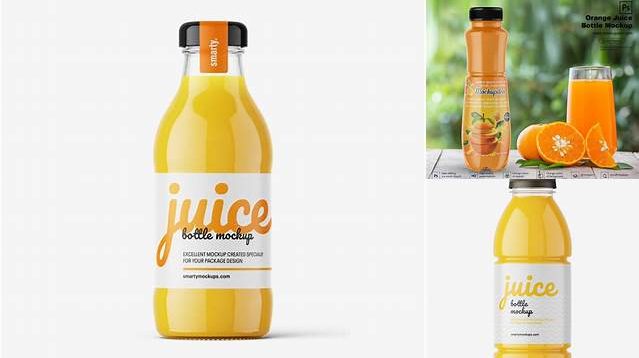 877+ Glossy Plastic Bottle with Orange Drink PSD Mockup Free PSD Mockup Resource