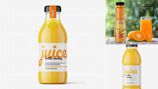 877+ Glossy Plastic Bottle with Orange Drink PSD Mockup Free PSD Mockup Resource