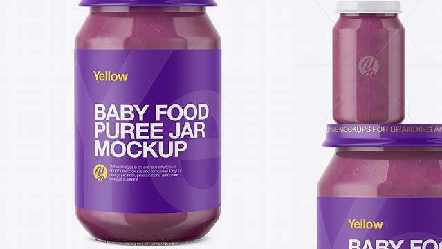 8778+ Baby Food Apple And Blueberry Puree Jar PSD Mockup Editable and Customizable PSD