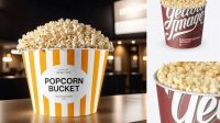 8780+ Large Matt Popcorn Bucket PSD Mockup High-Angle Shot Free Design Resource