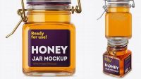 8785+ 100ml Glass Pure Honey Jar with Clamp Lid PSD Mockup Smart Object-Based PSD Template Free