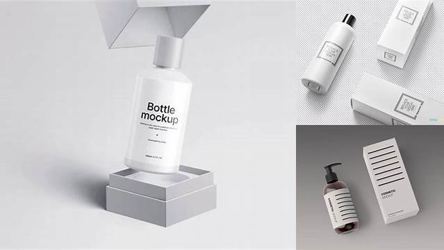 8790+ Box with Opened Cosmetic Bottle PSD Mockup Customizable Design Files