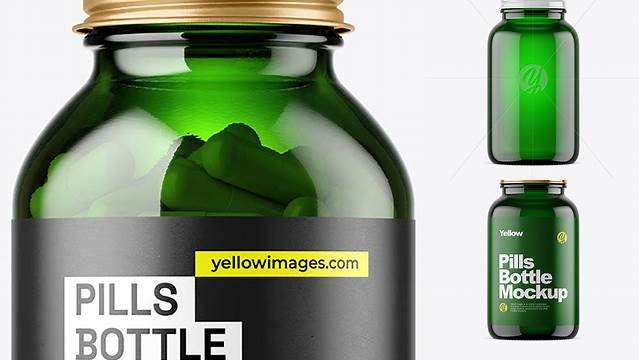 8793+ Empty Dark Green Glass Pills Bottle PSD Mockup Exclusive PSD Design Freebie