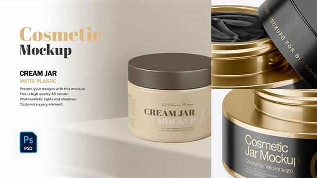 8805+ 50ml Opened Metallic Cream Jar PSD Mockup High-Angle Shot Unique High-Resolution Design Freebie