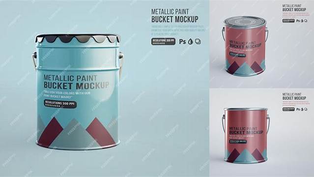 8809+ Metallic Paint Bucket PSD Mockup Half Side View High-Angle Shot Free Premium Photoshop Template Download