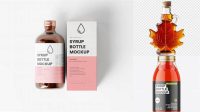 8810+ Glass Bottle with Maple Syrup PSD Mockup Elegant Free Template