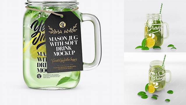 8818+ Opened Mason Jug with Mojito PSD Mockup Creative High-Resolution PSD Freebie