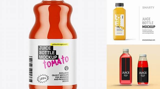 8818+ Square Tomato Juice Bottle PSD Mockup Elegant Photoshop Mockup