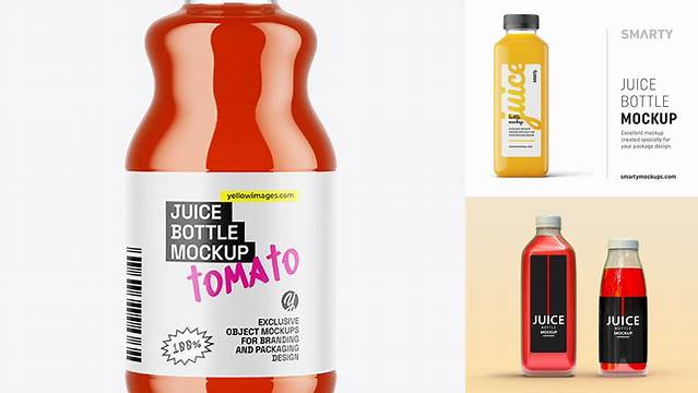 8818+ Square Tomato Juice Bottle PSD Mockup Elegant Photoshop Mockup