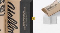 882+ Two Kraft Boxes with Label PSD Mockup Half Side View High-Angle Shot High-End PSD Download