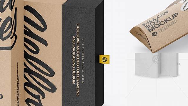 882+ Two Kraft Boxes with Label PSD Mockup Half Side View High-Angle Shot High-End PSD Download