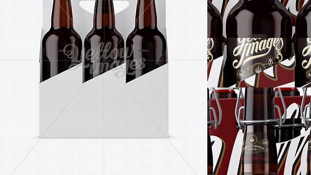 8825+ White Paper 6 Pack Amber Bottle Carrier PSD Mockup Front View Download Free