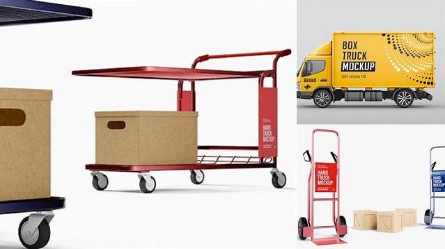 8837+ Hand Truck With Boxes PSD Mockup Half Side View PSD for Creative Projects